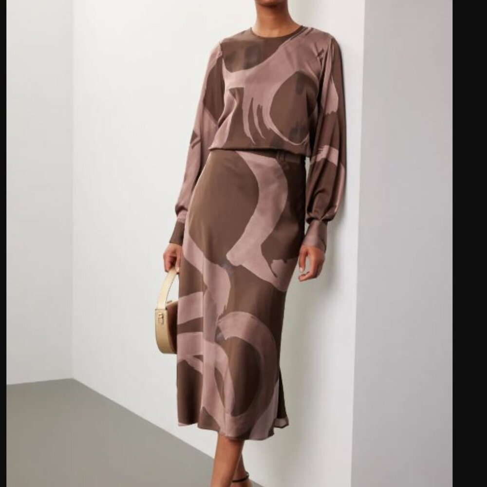 Slate & Willow Satin Matching Set Slip Skirt Set Retro Brown Size Large